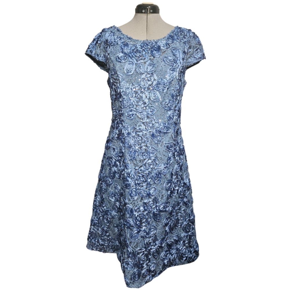 Alex Evenings Women's SIZE 12 Rosette A-Line Gown in Blue / Brushed Periwinkle